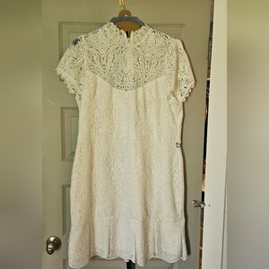 Elegant White Lace Dress With Black Ribbon Belt